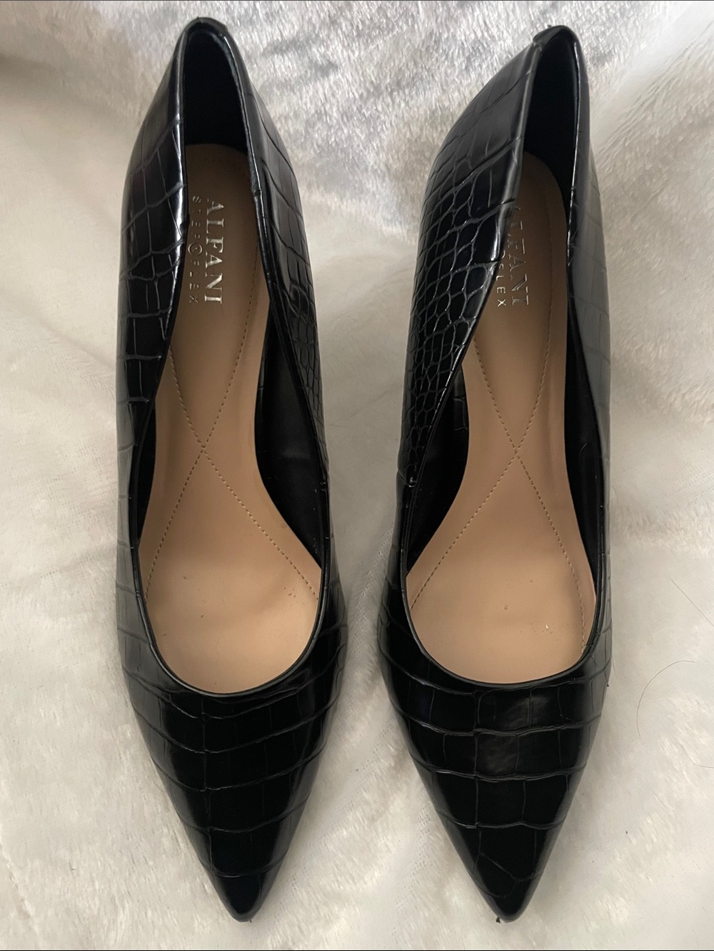 Alfani Black Croc-Embossed Pointed-Toe Heels